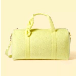 NWT STONEY CLOVER LANE yellow terry cloth palm tree embossed duffle bag